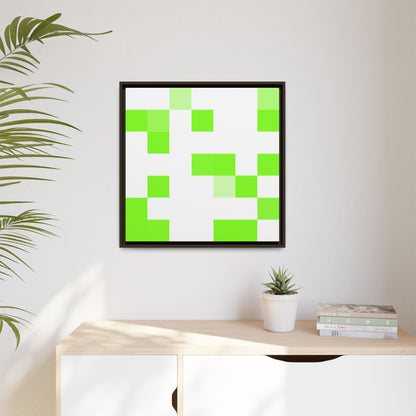 Lime Green Pixel Grid - Framed Canvas