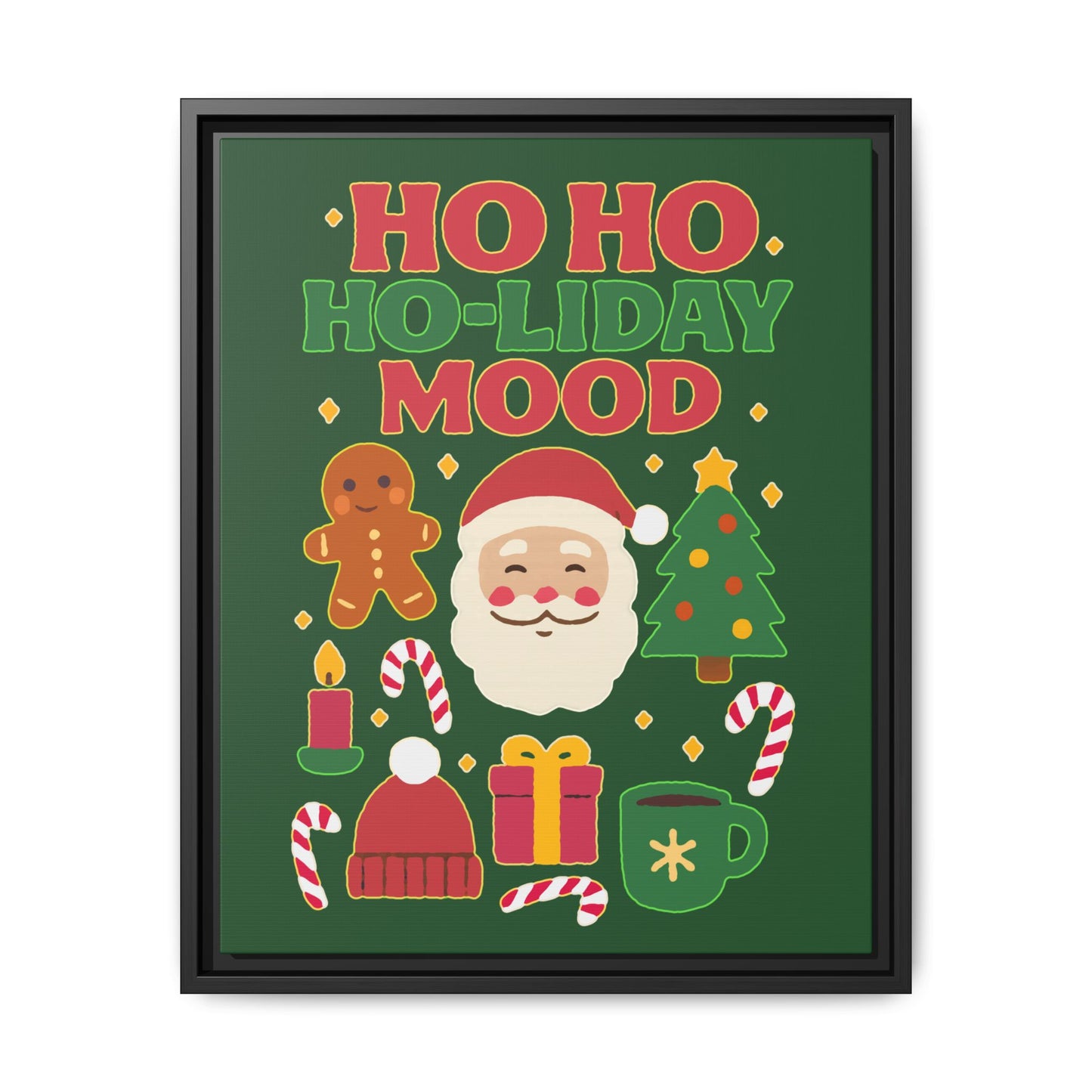 Framed Canvas Art, Festive Holiday, Cheerful Wall Art for Christmas, Santa Decor, Ho Ho Ho Seasonal Gift, Holiday Mood Wall Art