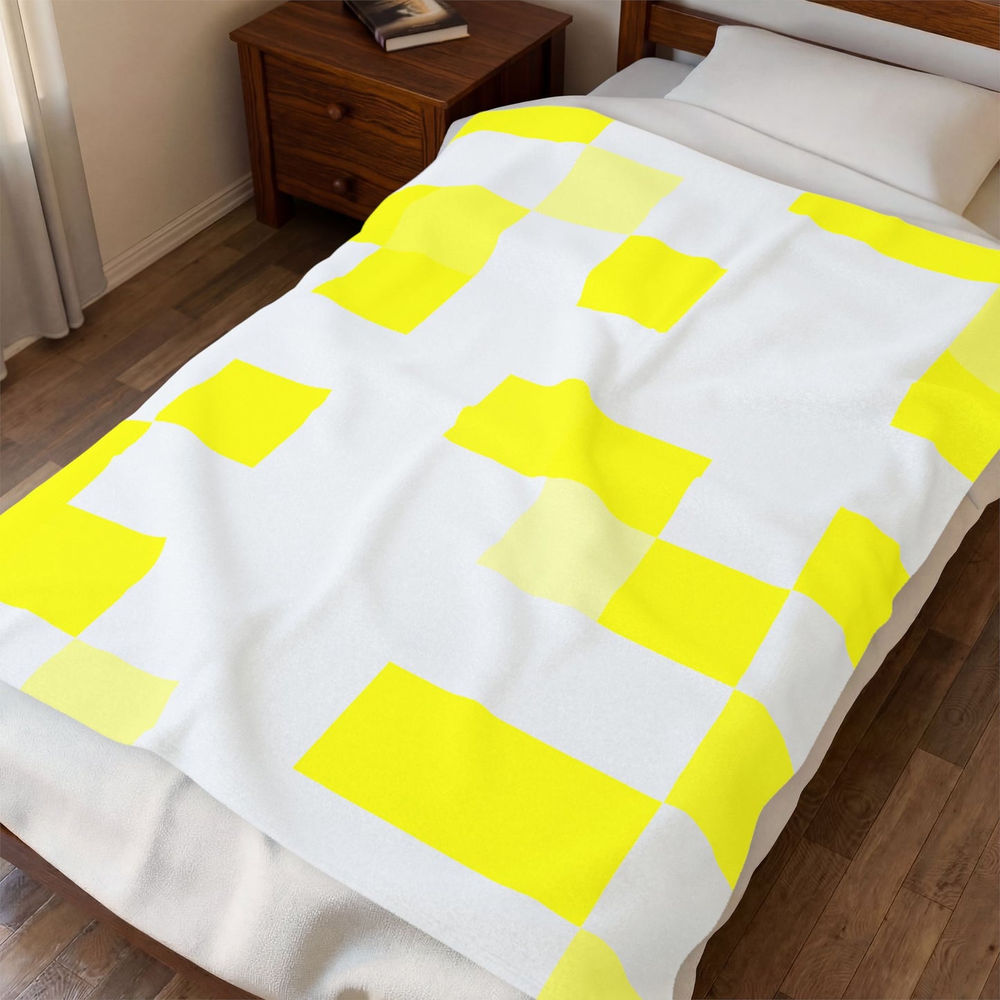 Yellow Pixel Grid - Plush Blanket
