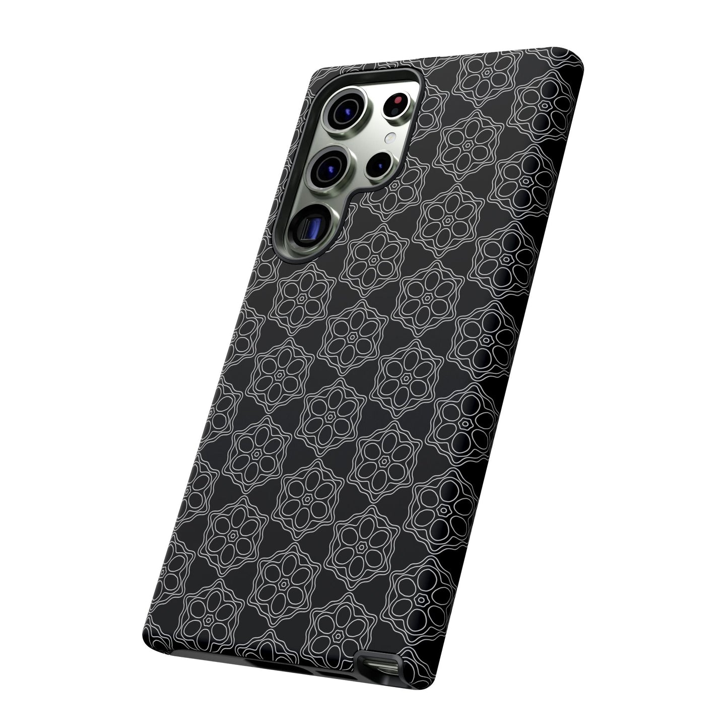 Geometric Pattern Phone Case, Dark Floral Case for Tough Protection, Stylish Smartphone Accessory, Gift for Tech Lovers, Trendy Mobile Cover