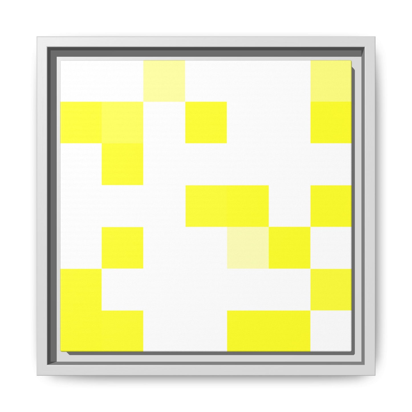 Yellow Pixel Grid - Framed Canvas