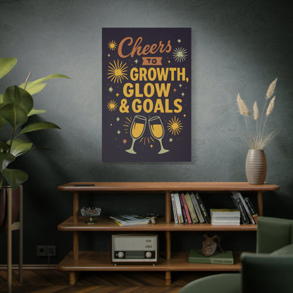 Cheers to Growth Canvas Wall Art, Motivational Decor, Inspirational Print for Home, Office, Gift for Graduates, New Year Vibes