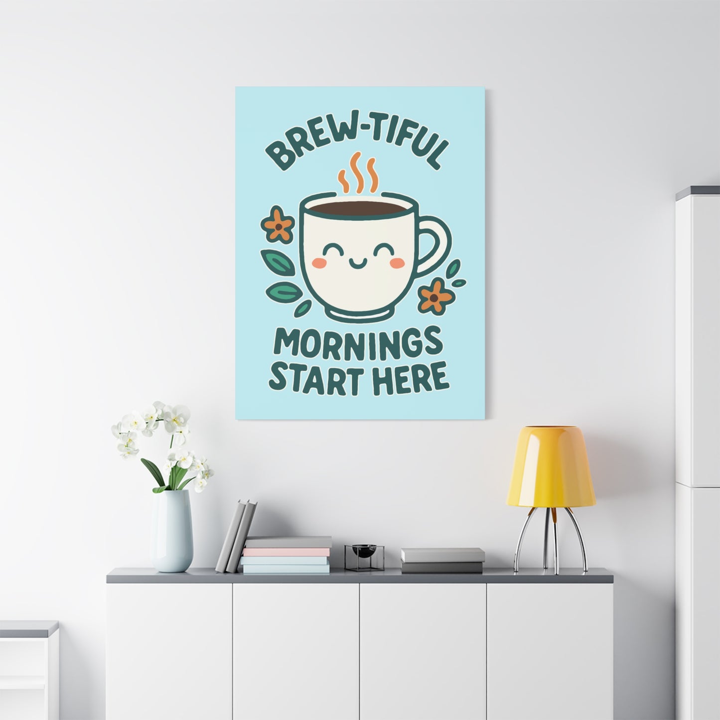 Canvas Wall Art, Brew-tiful Mornings Wall Decor, Coffee Lovers Gift, Kitchen Decoration, Cozy Home Art, Cute Canvas Print