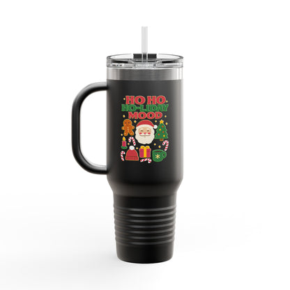Festive Insulated Travel Mug, Ho Ho Ho-liday Mood, Christmas Coffee Cup, Travel Drinkware, Holiday Gift, Winter Mugs