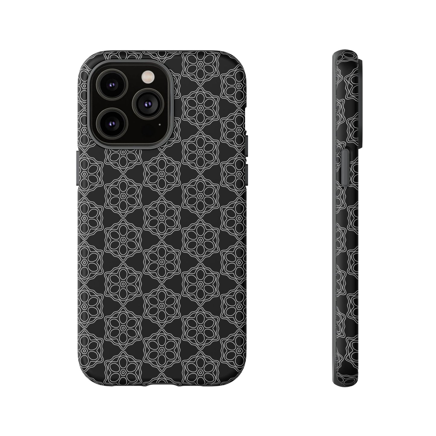 Geometric Pattern Phone Case, Dark Floral Case for Tough Protection, Stylish Smartphone Accessory, Gift for Tech Lovers, Trendy Mobile Cover