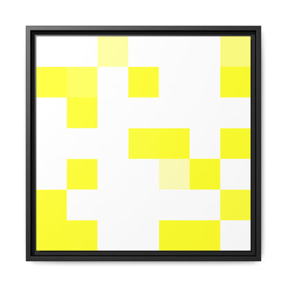 Yellow Pixel Grid - Framed Canvas