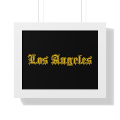 Los Angeles Framed Poster, Urban Wall Art for Home Decor, Cityscape Gift, Interior Design Accent, Modern Typography Decor - Golden Edition