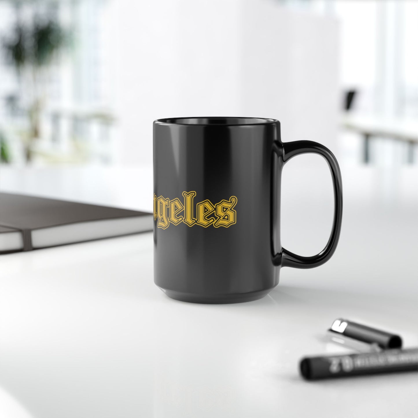 Los Angeles Black Mug - Bold Design, Coffee Lover Gift, Tea Cup, Birthday Present, Urban Home Decor - Golden Edition