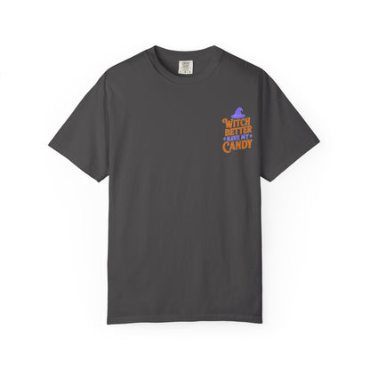 Halloween Candy T-shirt, Unisex Garment-Dyed T-shirt, Spooky Season Apparel, Fall Fashion, Trick or Treat Shirt, Cute Halloween Tee
