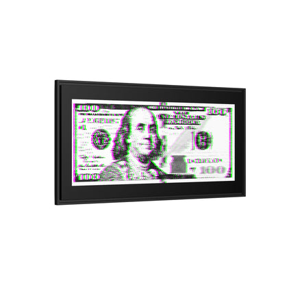 100 Dollars Bill - Green/Magenta Glitch - Framed Canvas