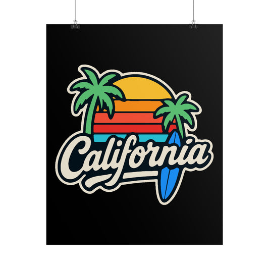 California Surf Vibes Rolled Poster, Beach Decor, Wall Art, Summer Gift, California Love, Tropical Art Print