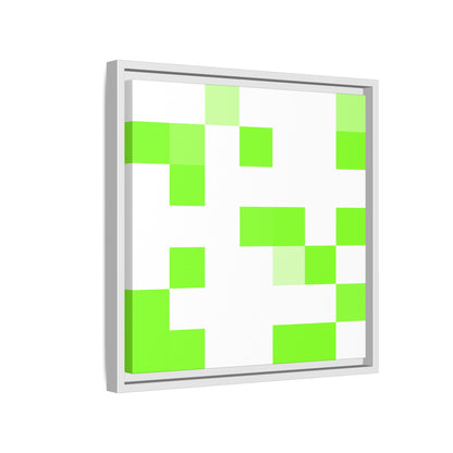 Lime Green Pixel Grid - Framed Canvas