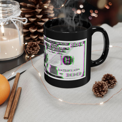 100 Dollars Bill - Green/Magenta Glitch - Black Mug