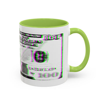100 Dollars Bill - Green/Magenta Glitch - Color Accent Mug