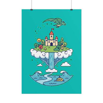 Floating Castle Dragon - Magical Fantasy Island - Poster