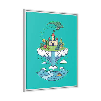 Floating Castle Dragon - Magical Fantasy Island - Framed Canvas