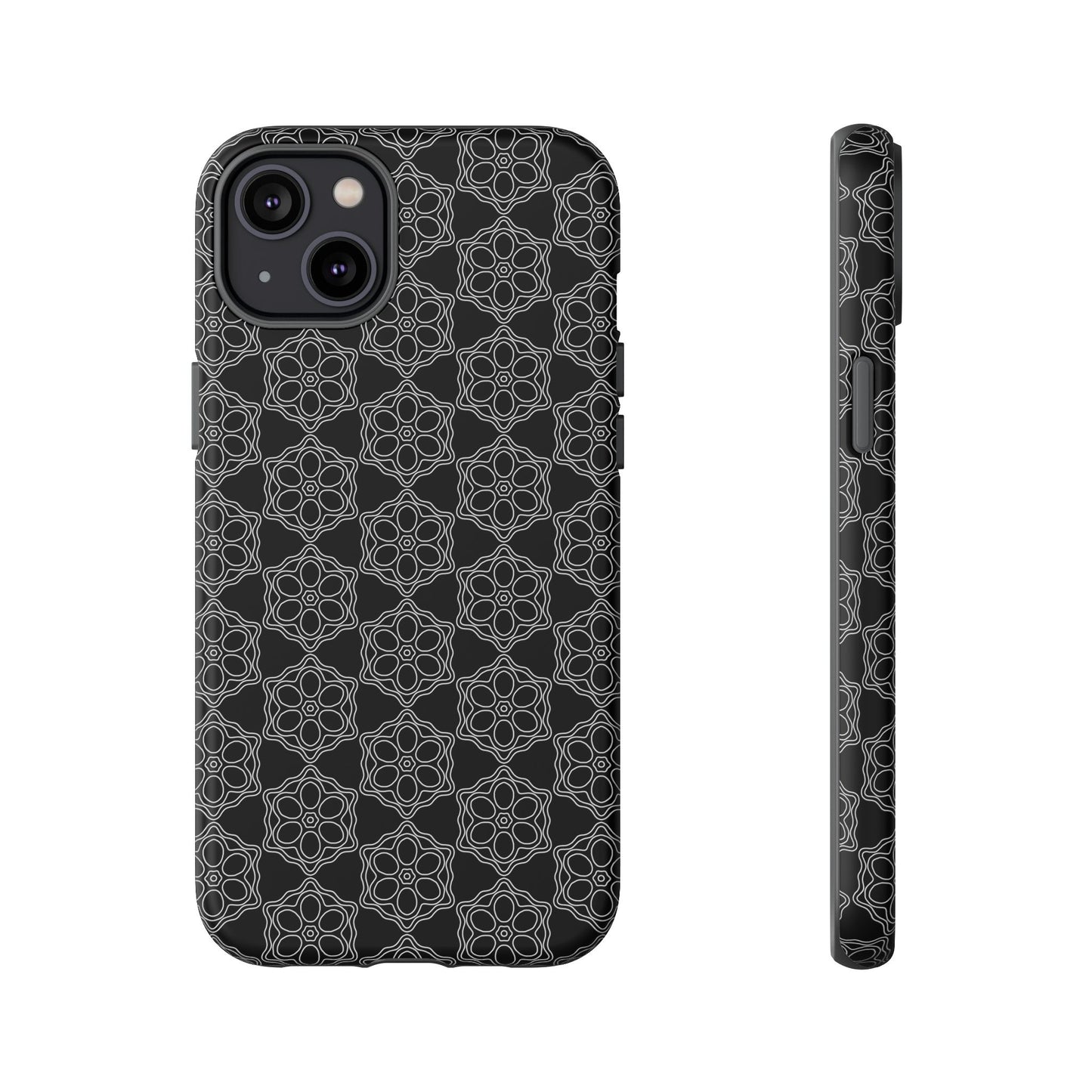 Geometric Pattern Phone Case, Dark Floral Case for Tough Protection, Stylish Smartphone Accessory, Gift for Tech Lovers, Trendy Mobile Cover
