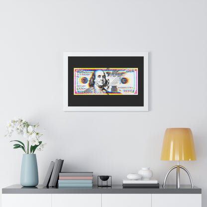 100 Dollars Bill - Neon Color Explosion - Framed Poster