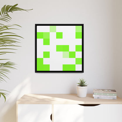 Lime Green Pixel Grid - Framed Canvas