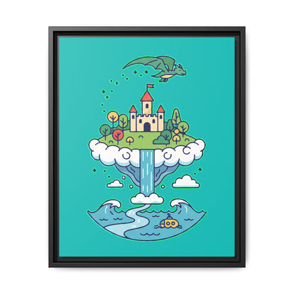 Floating Castle Dragon - Magical Fantasy Island - Framed Canvas