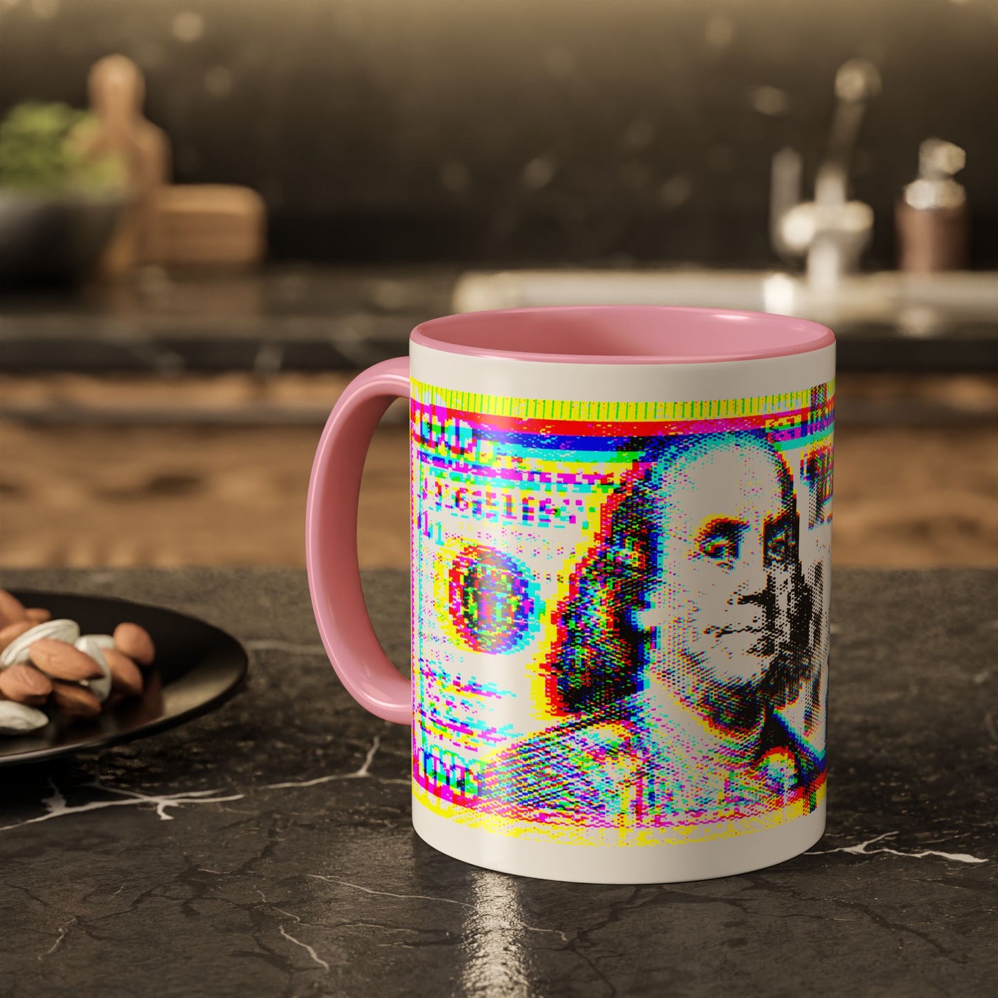 100 Dollars Bill - Neon Color Explosion - Color Accent Mug