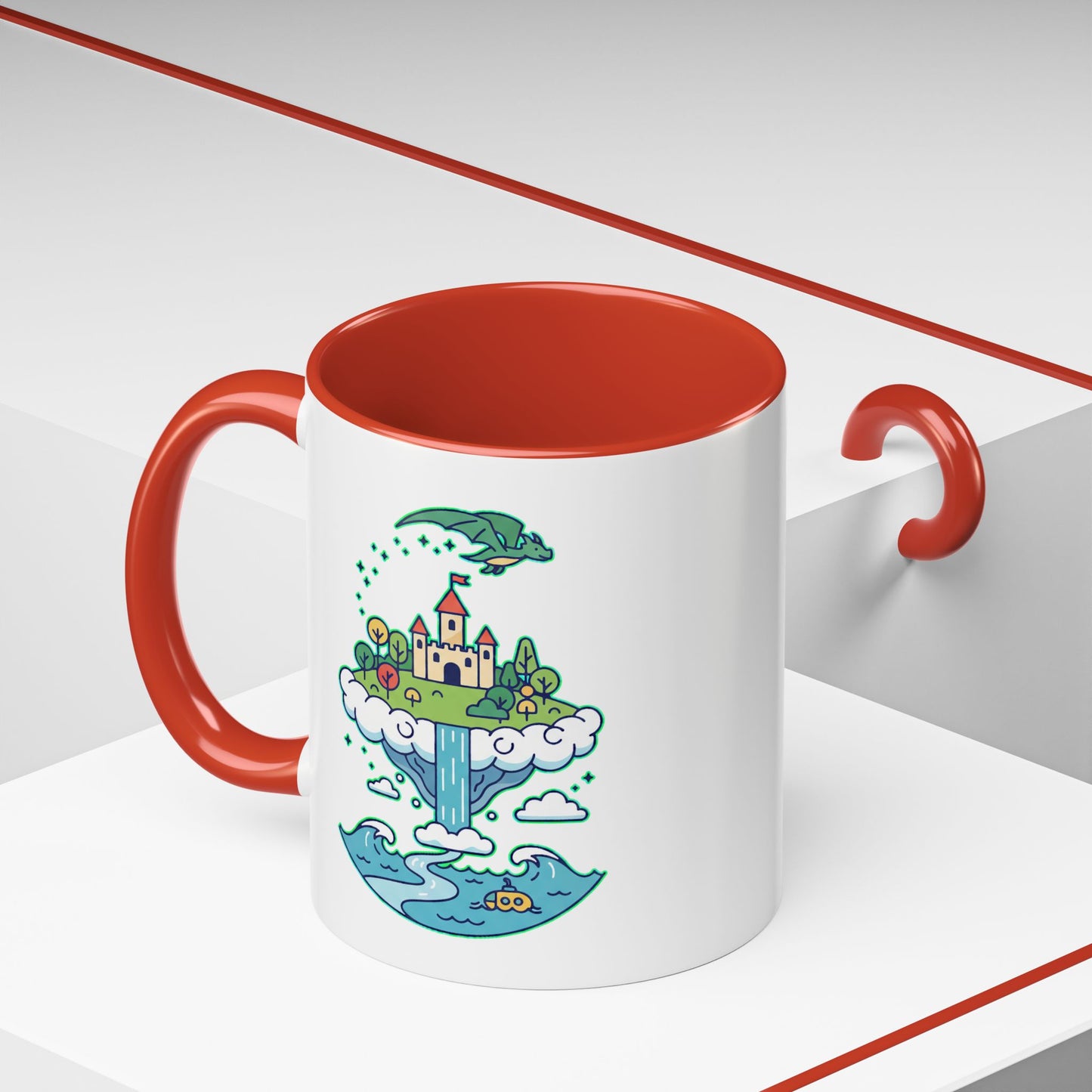 Floating Castle Dragon - Magical Fantasy Island - Color Accent Mug