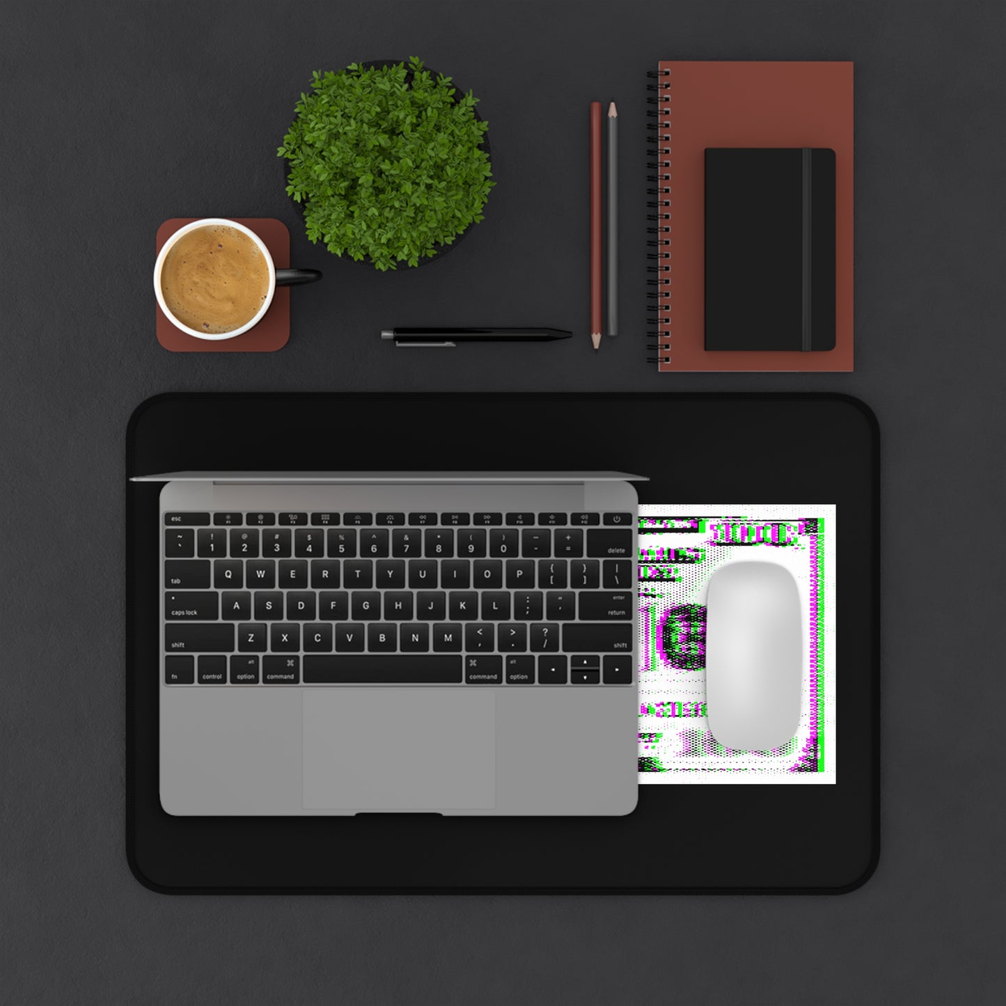 100 Dollars Bill - Green/Magenta Glitch - Desk Mat
