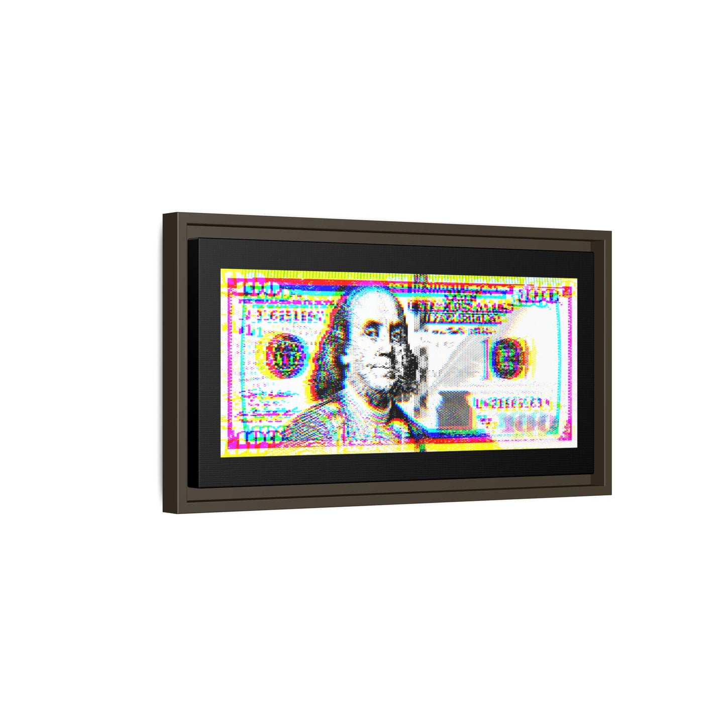 100 Dollars Bill - Neon Color Explosion - Framed Canvas