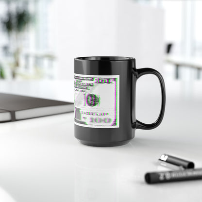 100 Dollars Bill - Green/Magenta Glitch - Black Mug