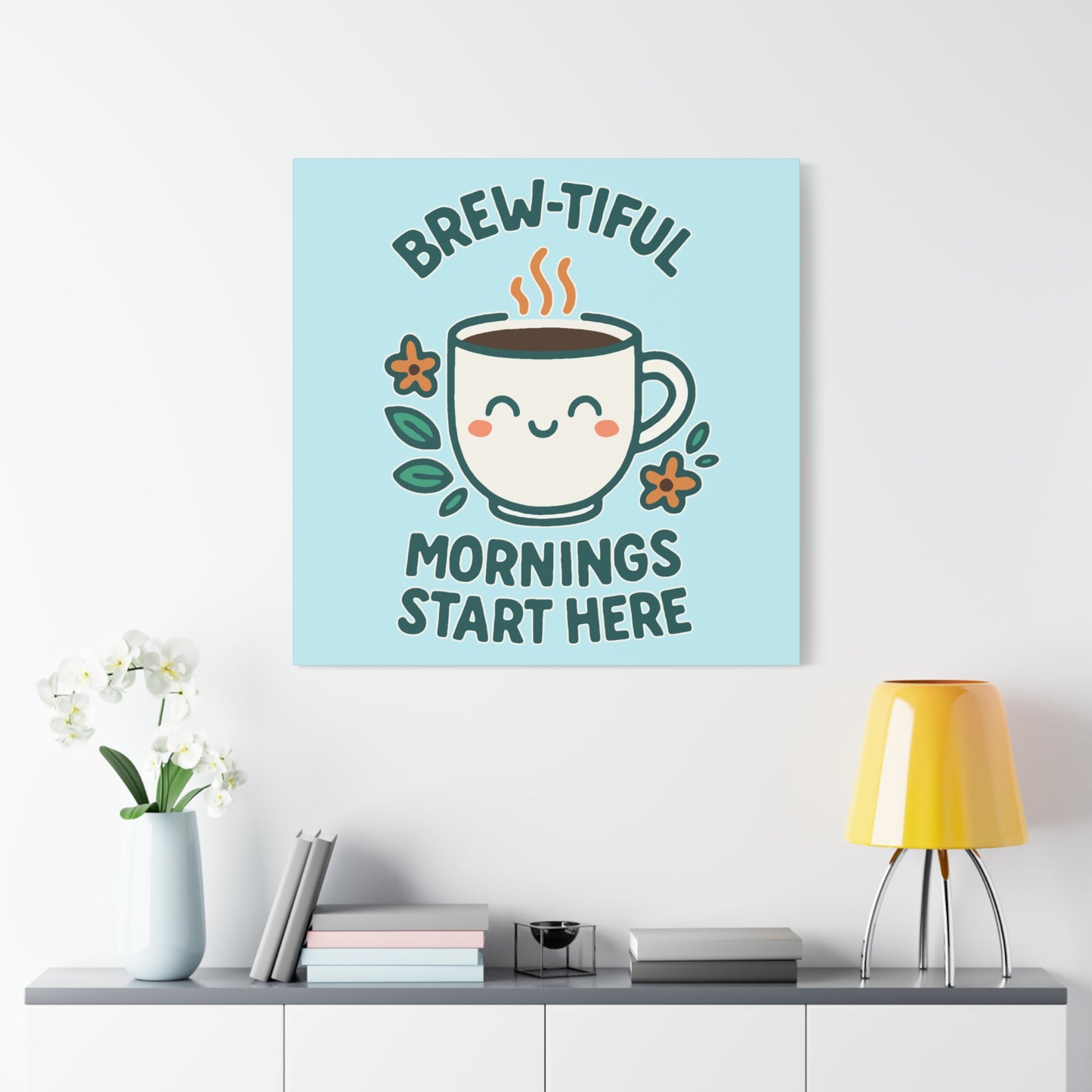 Canvas Wall Art, Brew-tiful Mornings Wall Decor, Coffee Lovers Gift, Kitchen Decoration, Cozy Home Art, Cute Canvas Print