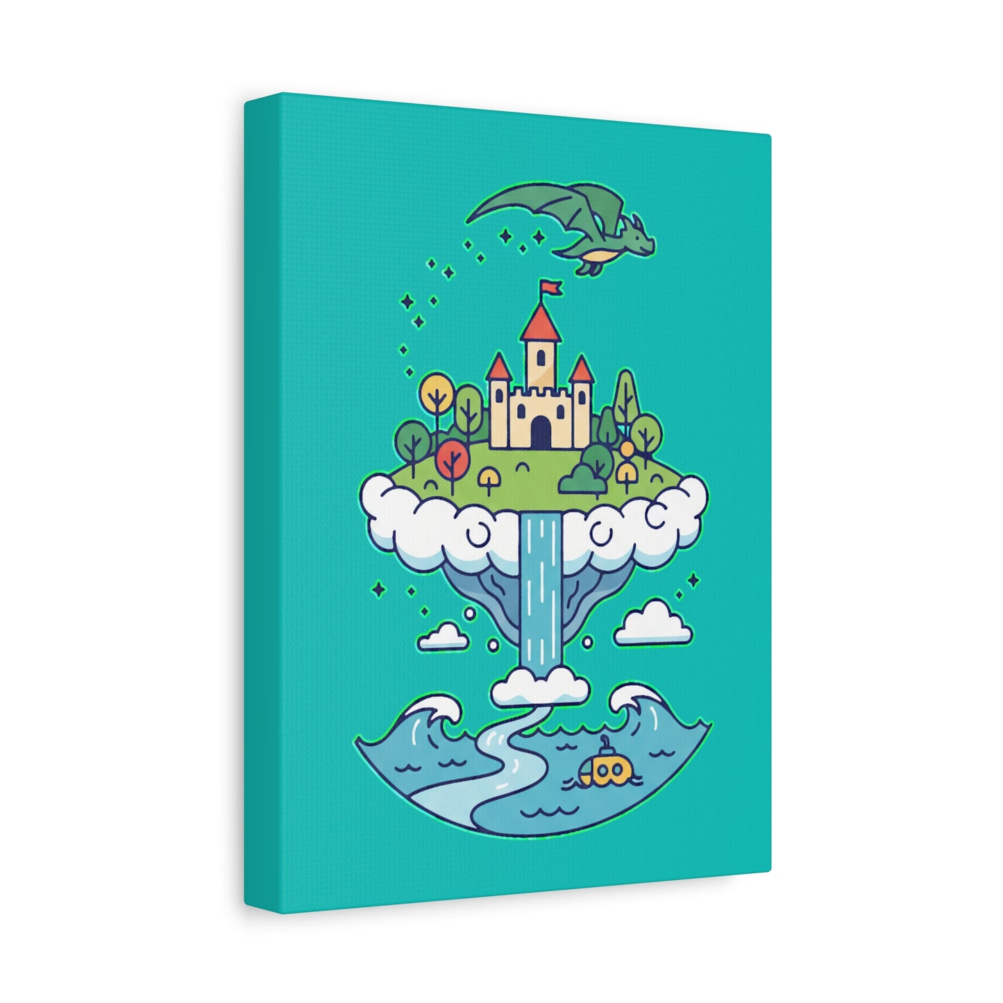 Floating Castle Dragon - Magical Fantasy Island - Canvas