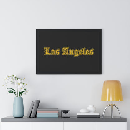 Los Angeles Framed Poster, Urban Wall Art for Home Decor, Cityscape Gift, Interior Design Accent, Modern Typography Decor - Golden Edition