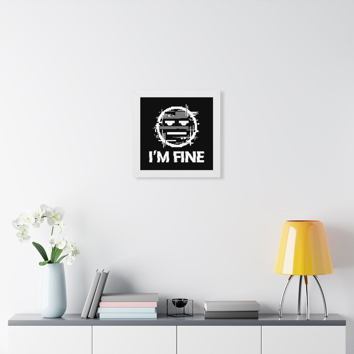 I’m Fine Glitched Smiley - Framed Poster