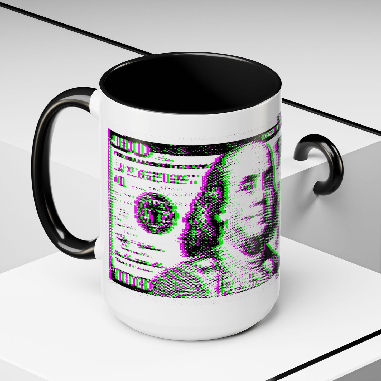 100 Dollars Bill - Green/Magenta Glitch - Color Accent Mug