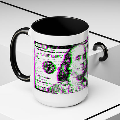 100 Dollars Bill - Green/Magenta Glitch - Color Accent Mug