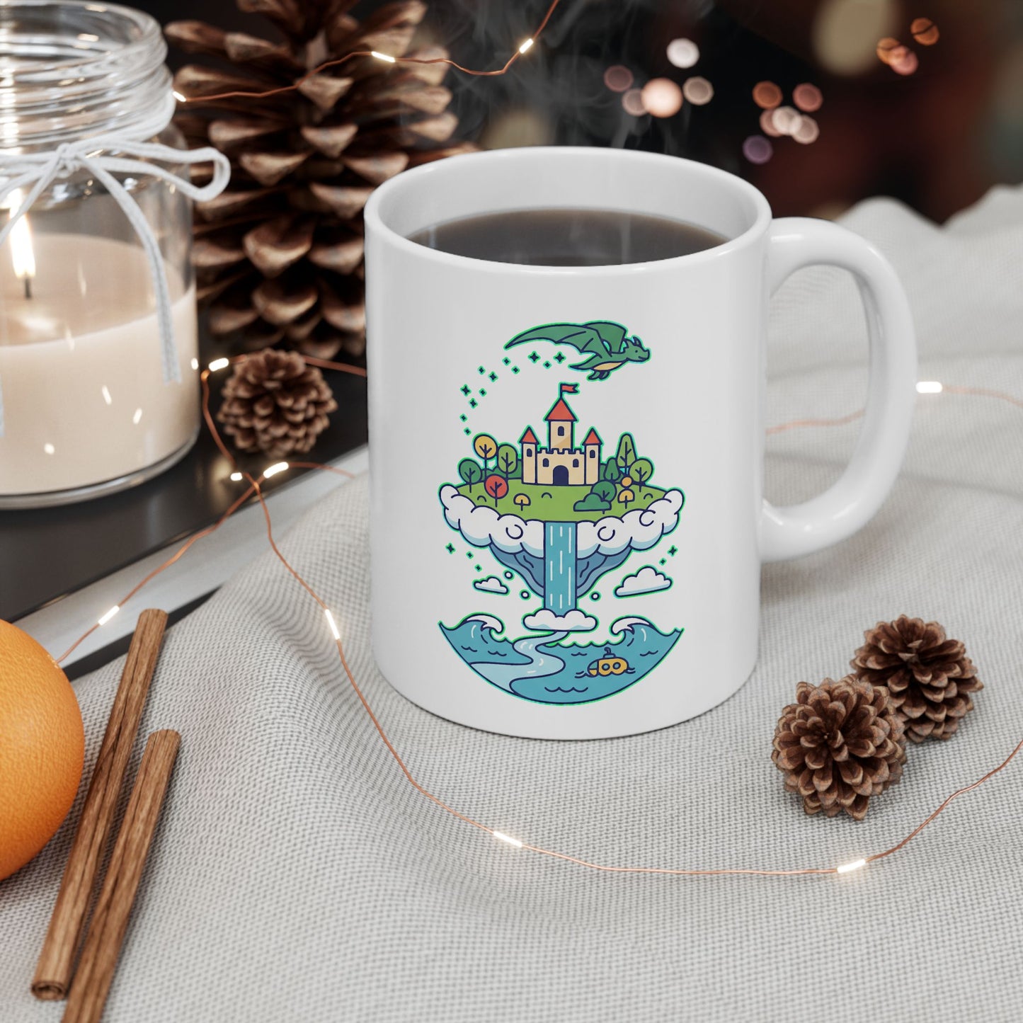 Floating Castle Dragon - Magical Fantasy Island - Mug