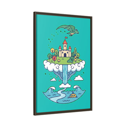 Floating Castle Dragon - Magical Fantasy Island - Framed Canvas