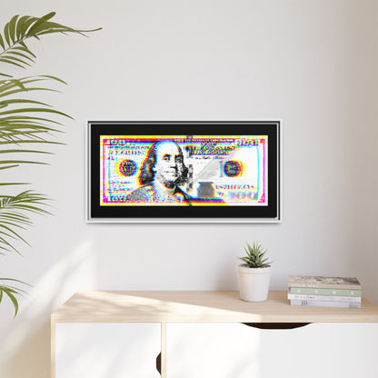 100 Dollars Bill - Neon Color Explosion - Framed Canvas