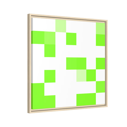 Lime Green Pixel Grid - Framed Canvas