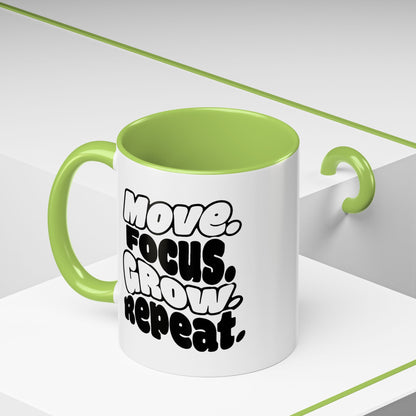 Move. Focus. Grow. Repeat. - Color Accent Mug