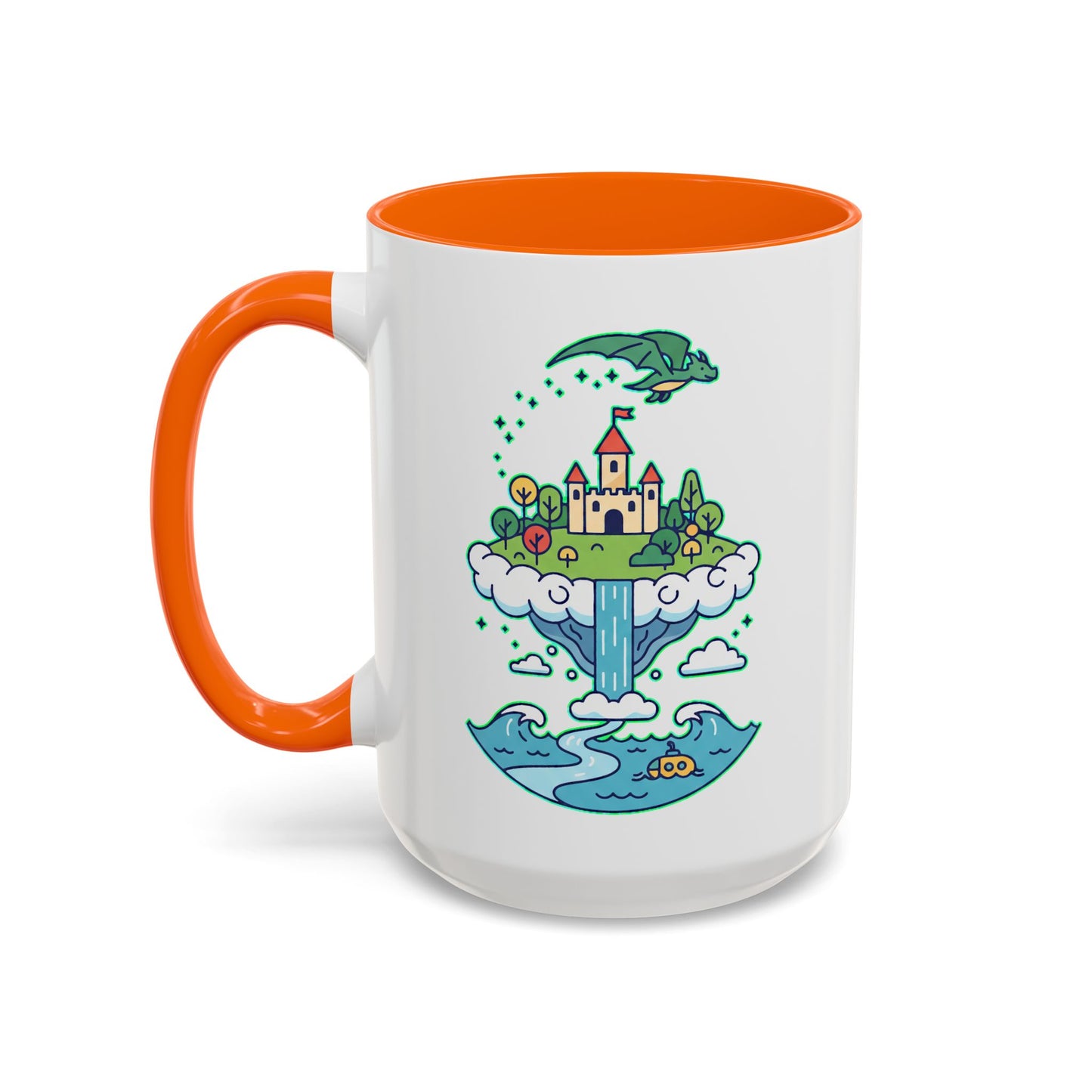 Floating Castle Dragon - Magical Fantasy Island - Color Accent Mug