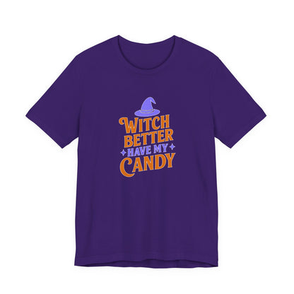 Halloween Witch Candy Tee, Funny Halloween Shirt, Unisex Halloween T-Shirt, Casual Fall Apparel, Trick or Treat Outfit