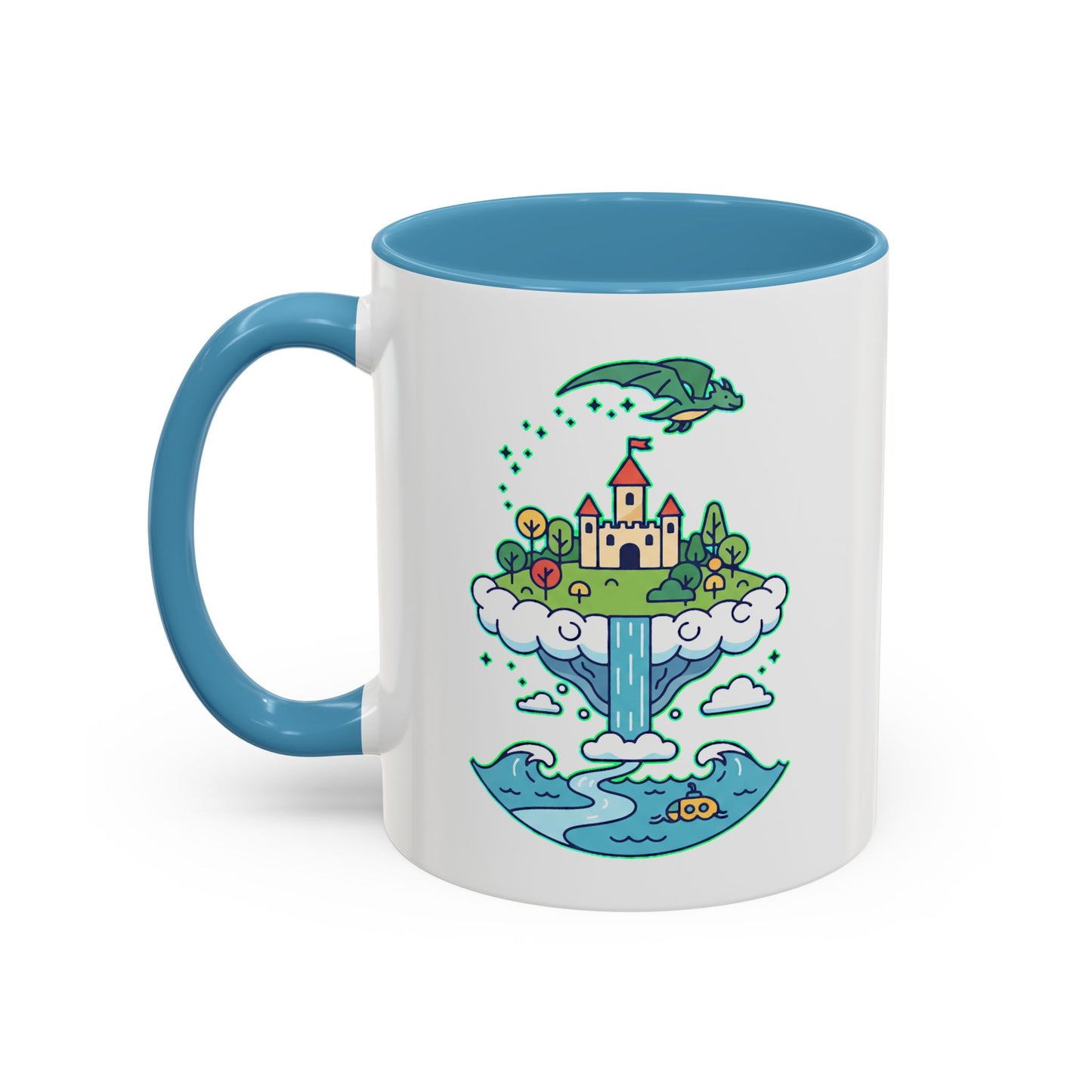 Floating Castle Dragon - Magical Fantasy Island - Color Accent Mug