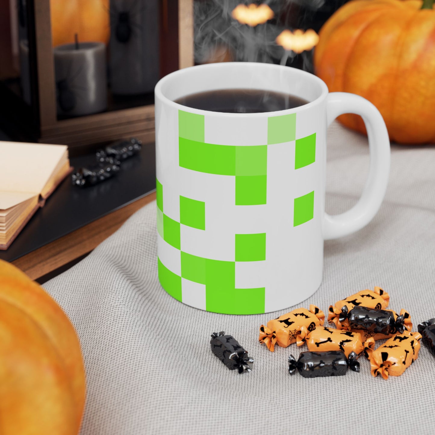 Lime Green Pixel Grid - Mug