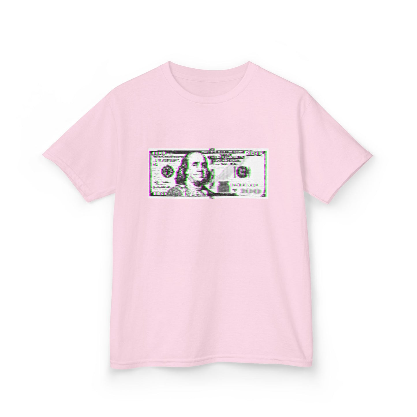 100 Dollars Bill - Green/Magenta Glitch - Kids Tee
