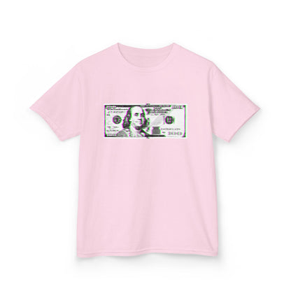100 Dollars Bill - Green/Magenta Glitch - Kids Tee