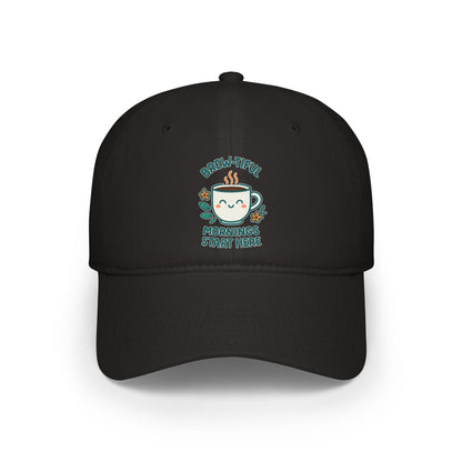 Stylish Low Profile Baseball Cap with Unique "Brew-tiful Morning Start Here" Design, Casual Hat, Fashion Accessory, Outdoor Gear, Gift for Him/Her