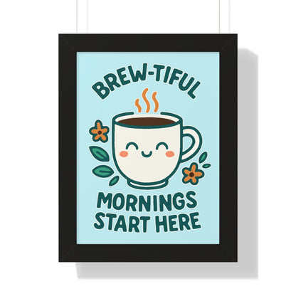 Cute Coffee Wall Art, Brew-tiful Mornings Poster, Kitchen Decor, Gift for Coffee Lovers, Floral Artwork, Home Office Print