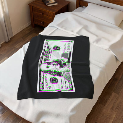100 Dollars Bill - Green/Magenta Glitch - Plush Blanket