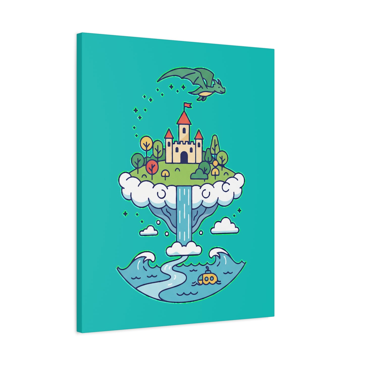 Floating Castle Dragon - Magical Fantasy Island - Canvas